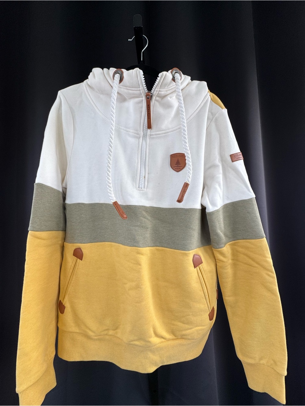 Wanakome Colorblock Half-Zip Hoodie - White, Olive & Mustard